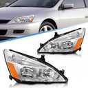 Headlights Assembly for 2003-2007 Honda Accord 2/4dr Chrome Housing Amber Reflector Clear Lens Replacement Driver and Passenger Side(No Bulb)