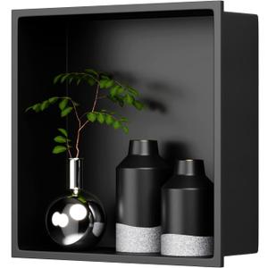 BWE 12" X 14" Stainless Steel Shower Niche,Rimless Recessed Wall Niche for Bathroom, No Tile Needed,Black Shower Niche for Bathroom Storage Over Mount Installation