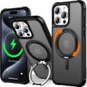 UMIONE 360 Rotatable Magnetic Ring Design for iPhone 15 Pro Max, Built-in Invisible Loop Stand, Compatible with Magsafe, Translucent Ultra Slim Military Grade Shockproof Case - Black