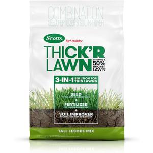 Scotts Turf Builder Thick'R Lawn Tall Fescue Mix - Combination Grass Seed, Lawn Fertilizer and Soil Improver, Thickens Thin Grass, Covers 4,000 sq. ft, 40 lb. (EXP 12/31/36)