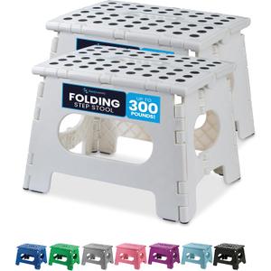 Handy Laundry Folding Lightweight Step Stool - Sturdy Enough to Support Adults and Safe Enough for Kids - Opens Easy with One Flip - Great for Kitchen, Bathroom or Bedroom (White | 2-Pack)