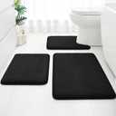 HOMEIDEAS Upgraded Bathroom Rugs Set 3 Piece, Extra Thick Absorbent Soft Memory Foam, Washable Toilet Bath Mat (Black) (17"x24"+20"x32"+U Shape 20"x24")