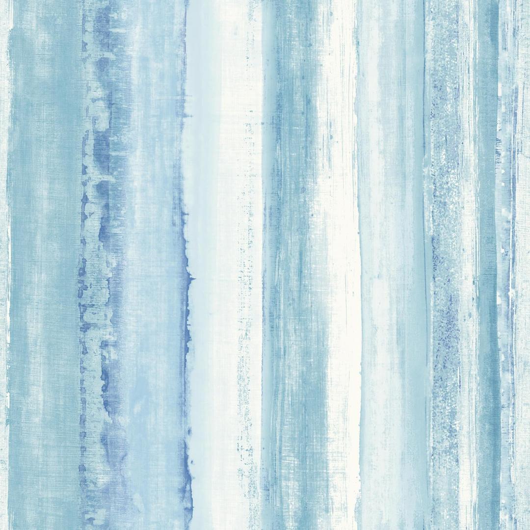 RoomMates RMK9061WP Light Blue Watercolor Stripe Peel and Stick Wallpaper 20.5 in x 16.5 feet