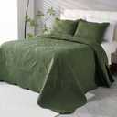 Cmfshape Oversized King Quilt Set Bedspread 128x120-Olive Green California King Quilts 3 PCS-Lightweight Quilted Bedding Extra Large-Paisley Pattern Coverlet for All Season Bohemian