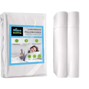 Maya Bedding Standard Size Pillowcase Set – Bright White, 400 Thread Count, 100% Cotton Sateen – Soft, Cooling & Breathable – Set of 2 Envelope Closure Pillow Covers