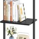 ELYKEN Ladder Shelf, 5-Tier Wood Wall Mounted Bookshelf with Metal Frame, Vintage Open Display Organizer Rack, Leaning Storage Shelves for Living Room, Bedroom, Home Office, Black
