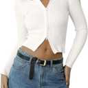 REORIA Womens Fall Trendy Double Zip Up Long Sleeve Soft Knit Lightweight Cropped Cardigan Sweaters (S, White)