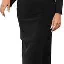 olrain Y2K Women 2 Piece Outfits Long Sleeve Boat Neck Crop Top High Waist Slit Bodycon Skirt Sets Ribbed Knit Spring Fall (Black, Small)