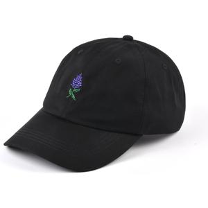 Rose Embroidered Dad Hat Women Men Cute Adjustable Cotton Floral Baseball Cap (Black)