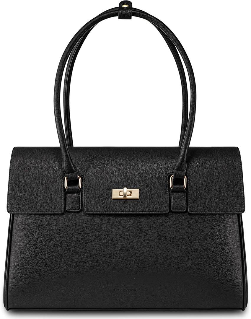LOVEVOOK Laptop Bag for Women Work Tote Messenger Bag Waterproof Business Office Professional Handbag Shoulder Bag (15.6 inch, Black)