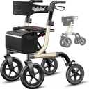 Walkers for Seniors, Rollator Walker with Seat, 12" Big Rubber Wheels All Terrain Rolling Walker, Foldable Rollator Walker, Built-in Cable, Reinforced Aluminum Frame, Golden