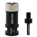 DKIBBITH 1 Inch Dry Diamond Core Drill Bits, 25mm Tile Vacuum Brazed Angle Grinder Hole Saw for Porcelain Ceramic Granite Brick Concrete with 5/8-11 Thread to 3/8 Hex Shank Adapter, Black