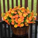 Artificial Fake Flowers Plants for Outdoor Decoration, Faux Flower Yellow Orange Daisy with Eucalyptus Leaves for Planter Front Door Porch Patio Balcony Decoration, 10 Bundles