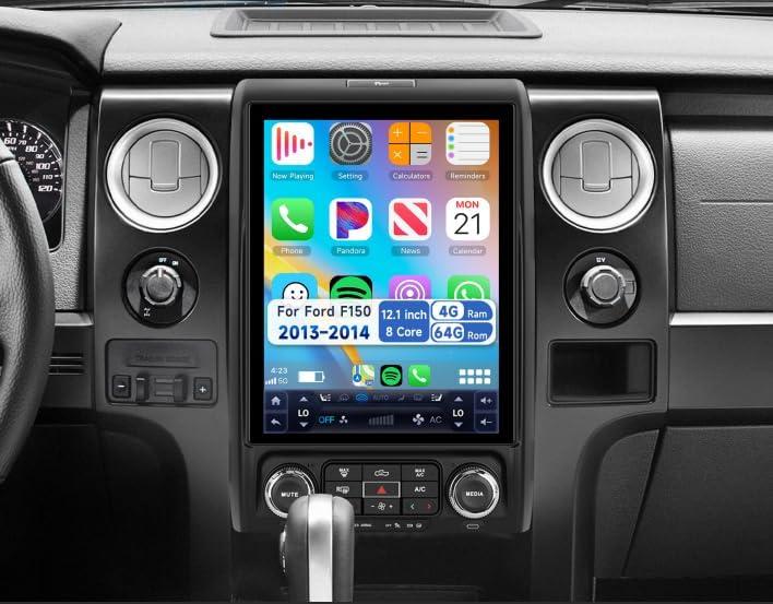 8 Core 4G+64G F150 2013-2014 Car Radio, 12.1 IPS Screen Tesla Style F150 Stereo with Android 15 Weather Forecast AM/FM/DSP WiFi,Wireless CarPlay & Android Auto BT SWC MirrorLink