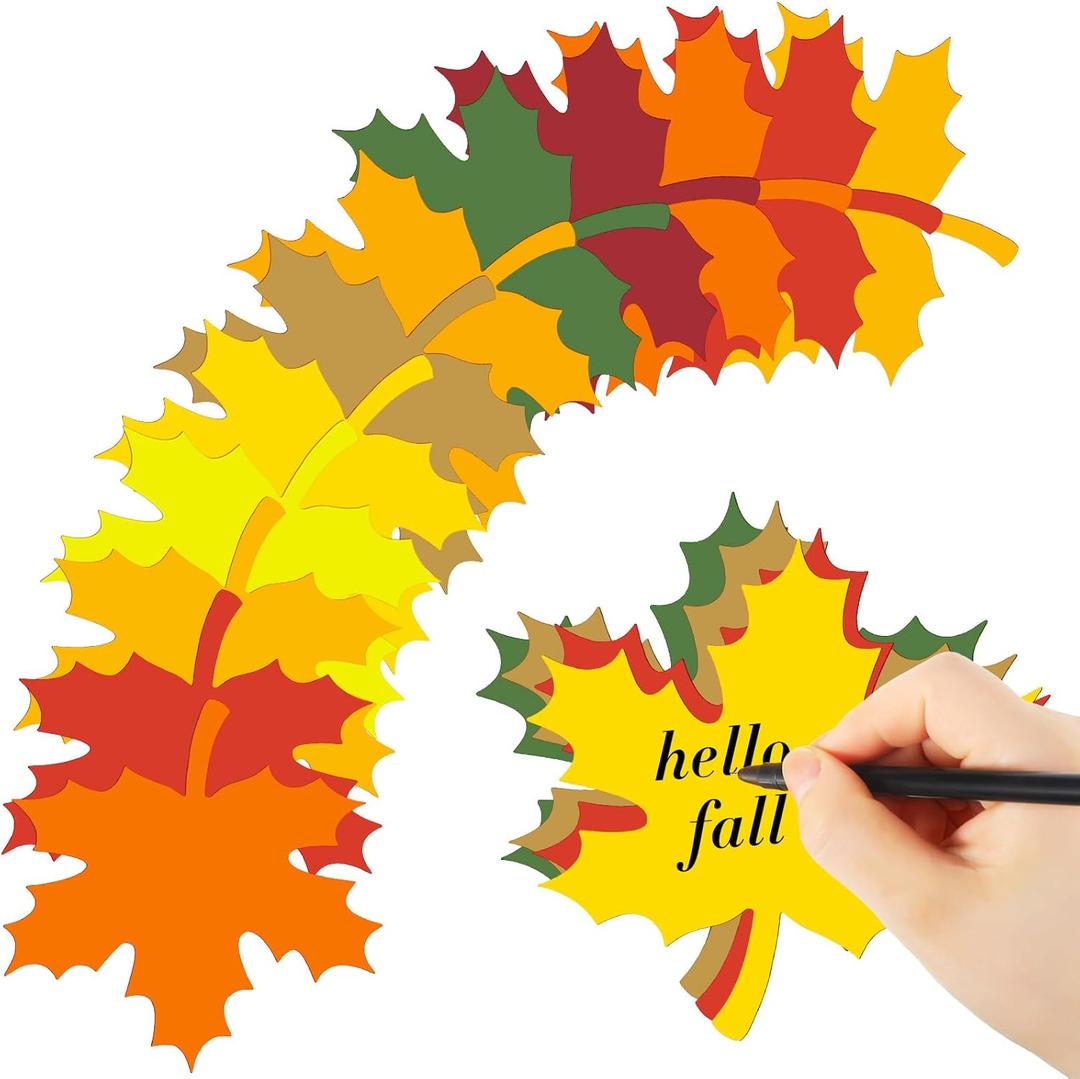 Demissle 135 Pcs Large Thanksgiving Fall Leaves Cutouts Decorations Maple Paper Leaf Cutouts 4'' for Bulletin Board with Glue Points Autumn Assorted Artificial Fall Leaves for Craft (Bright Colors)