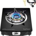 1 Burner Propane Stove 13,600 BTU High-Efficiency Tempered Glass Auto-Ignition Gas Burner Stove Top with CSA Hose for Outdoor RV Camping Emergency Cooking (Black)