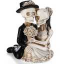LemonRoad Day-of-The-Dead Couple Skeleton Decor Bride and Groom Skeleton Dia De Los Muertos Figurines Day of The Dead Decorations Halloween Gothic Wedding Cake Topper Decor(Seated) 