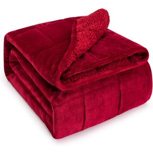 Wemore Sherpa Fleece Weighted Blanket for Adult, 15 lbs Dual Sided Cozy Fluffy Heavy Blanket, Ultra Fuzzy Throw Blanket with Soft Plush Flannel Top, 60 x 80 inches for Queen Burgundy on Both Sides