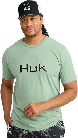 HUK Men's Standard Performance Fishing Logo Tee, Short Sleeve, QuickDry, Fog Green.M