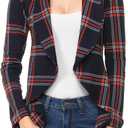 MINEFREE Women's Long Sleeve Classic Draped Open Front Lightweight Blazer Plaid Checkered Plindigored 1XL