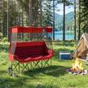 Teenyyou 3 Person Camping Chair with Canopy Shade 700lbs Heavy Duty Oversized Beach Camping Chair with Thick Cushion Cup Holder and Carry Bag, Foldable Portable Sofa for Lawn Beach Outdoor(Red Black)