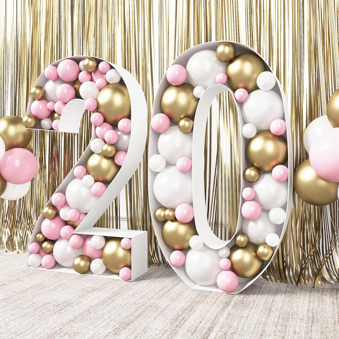 HOUSE OF PARTY Mosaic Numbers for Balloons 3FT - Marquee Numbers Pre-Cut Light Up 3 Feet Tall Balloon Number Frame, 2 Mosaic Cardboard Numbers for Party Decor, Birthday Anniversary Decoration