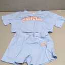 SHENHE Girl's Short Sleeve Letter Graphic 2Pcs Crop Top and Track Shorts Set, 11-12Y