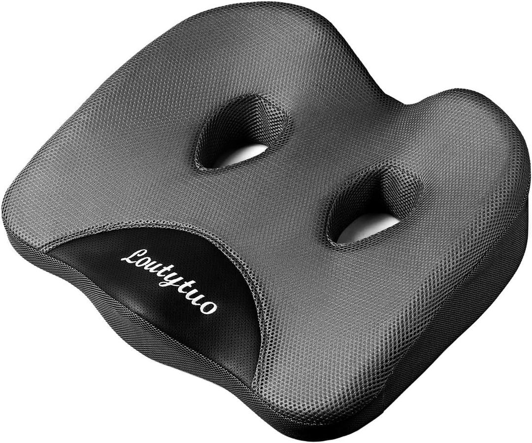 LOUTYTUO Seat Cushion Pillow,100% Memory Foam and Washable Cover,for Office Chair,Car Seat and Wheelchair,Tailbone & Sciatica & Back Pain Relief, Gray