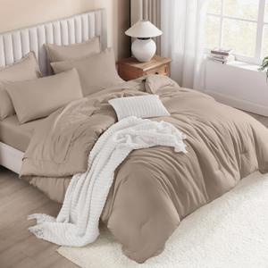 Litanika Light Coffee California King Size Comforter Set with Sheets - 7 Pieces Bed in a Bag California King Boho Tufted Complete Bedding Sets with Comforter, Sheets, Pillowcases & Shams