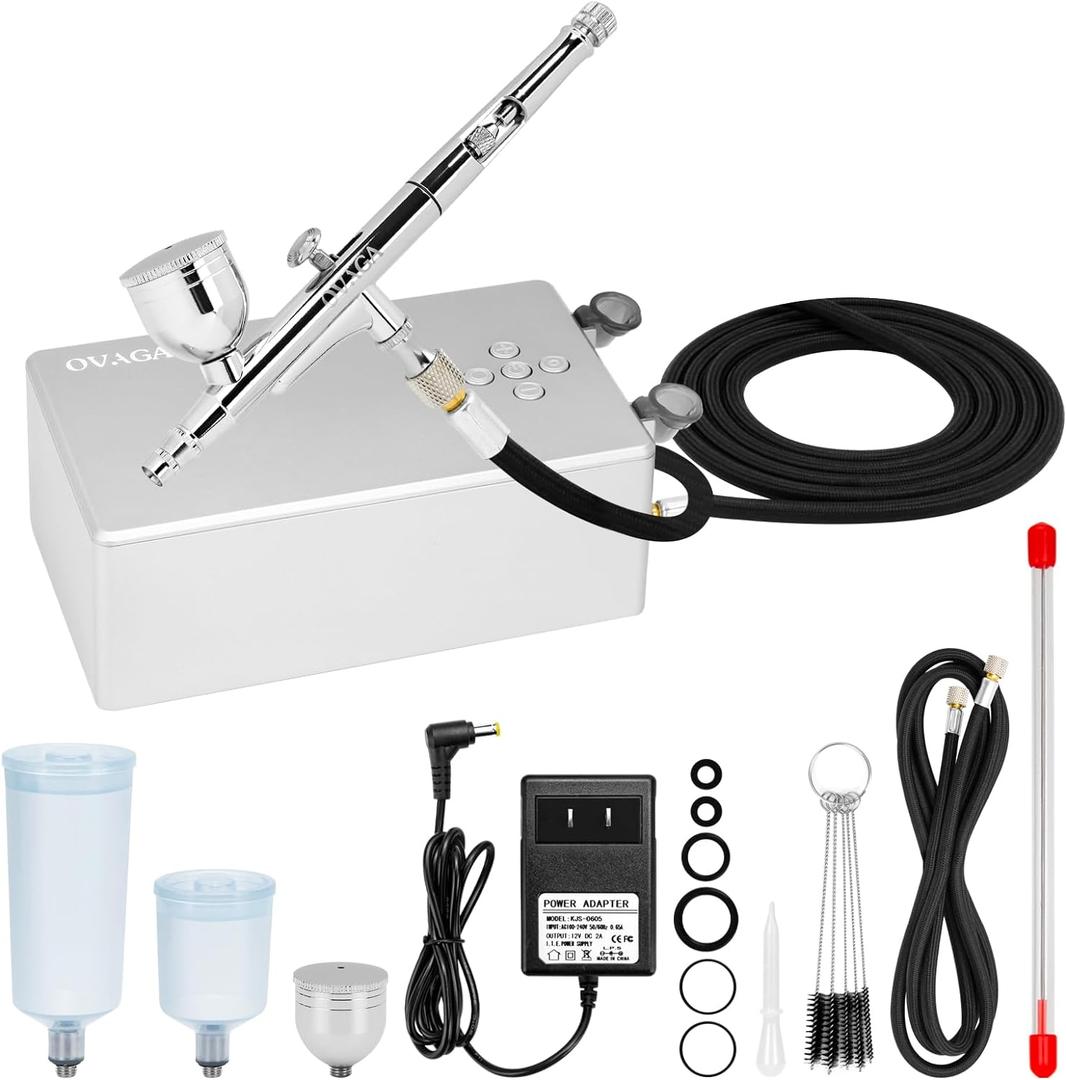 55PSI Ultra-Silent Airbrush Kit, Dual-Action Multi-Function Airbrush Set with Compressor for Painting Portable Air Brush Set for Cake Decoration Makeup Art Craft Nail Design Model Tattoo, Silver