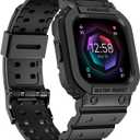 AmBand Compatible for Fitbit Versa 4/3/2/ Fitbit Versa Lite/Fitbit Sense 2/ Fitbit Sense Bands with Case, Protective Smartwatch Case Strap Rugged Sport Protector Wristbands Men Black