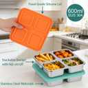 SUMERX 2 Pack Snack Box Containers Set, Stainless Steel 4 Compartment Lunchable Container, Reusable Food Storage Containers with Lids for Travel, Outdoor, Camping, Work(Orange/Blue)
