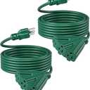 DEWENWILS 25 FT Green Outdoor Tri-Tap Extension Cord Splitter,Halloween Weatherproof 16/3 SJTW Power Cable for Outdoor String Light, Holiday Decoration and Landscaping Lights, ETL Listed, Pack of 2