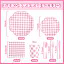 350 Pcs Pink Gingham Plates and Napkins Party Supplies - Pink and White Checkered Plates Sets Serve 50 Guests - Scalloped Gingham Paper Plate for Birthday Wedding Picnic Mother's Day Party Decorations