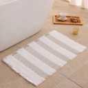 Waffle Bath Mat Non Slip, Boho Bathroom Rug, Super Absorbent Quick Dry Bathroom Mat, Soft Farmhouse Bath Rug with Tassels, Small Washable Shower Mats for Floor 16"x24", White and Taupe