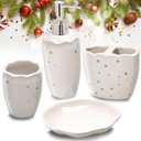 Christmas Bathroom Accessory Sets of 4, 100% Ceramic Bathroom Decorative Set, Hand Soap Dispenser Set, Soap Dish, Toothbrush Holder Set, Merry Christmas Perfect Christmas Decor Gift