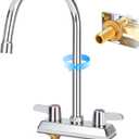 Commercial Bar Sink Faucet,4 Inch Center Deck Mount Utility Sink Faucet 2 Hole Brass Constructed,Chrome Polished with 7" Gooseneck Spout and 90Rotatable Dual Lever Handles.