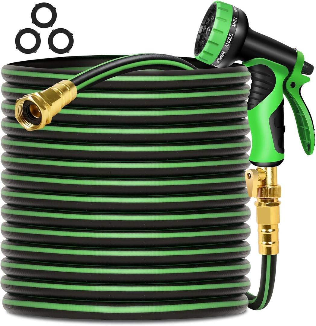 Garden Hose 100 ft Water Hose Flexible Durable 5 Layers TPV No Kink Lightweight Flex Long Hybrid Hoses Heavy Duty with 3/4 Brass Fittings-10 Way Nozzle Collapsible Outdoor Pipe for Yard Lawn