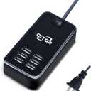 Multiport USB Charger, 6 Port USB Charging Station for Multiple Devices, Phone, Tablet, Power Strip with ON/Off Switch (Black)