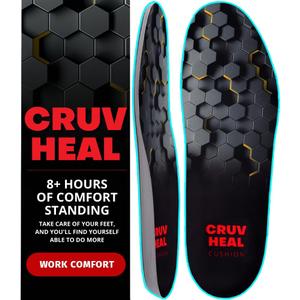 CRUVHEAL Work Comfort Orthotic Insoles - Anti Fatigue Shoe Insert Men Women - Low Arch Support - Shock Absorption - Foot Pain Relief - Work Boot Insoles (L, Black)