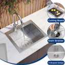 ALWEN Outdoor Kitchen Sink 21x18 Inch with Cover & Faucet - 16 Gauge T304 Single Bowl RV Sink with Cutting Board & Soap Dispenser for Camping, BBQ, Patio