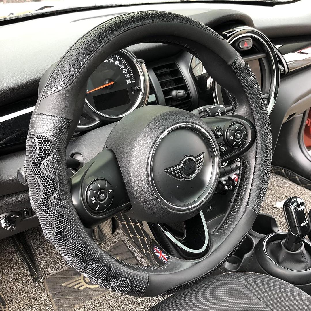 PINCTROT Steering Wheel Cover Great Grip with 3D Honeycomb Anti-Slip Design, Universal 14.5-15 Inch (All Black) (Medium(Standard) Size[14 1/2''-15''])