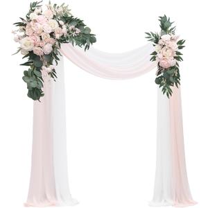 Floroom Arch Flowers with Drapes Kit (Pack of 4) - 2pcs Artificial Blush Pink Floral Swag Arrangement with 2pcs Draping Fabric for Wedding Ceremony Arbor and Reception Backdrop Decoration