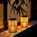 2 Pack Solar Lanterns Outdoor Waterproof, Cylindrical Shape Solar Lantern with Handle, Hand-Wound Outdoor Lantern Dusk to Dawn 6-8Hr, Hanging & Tabletop Decor for Garden/Patio