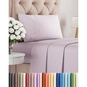 Twin Size 3 Piece Sheet Set - Comfy Breathable & Cooling Sheets - Hotel Luxury Bed Sheets for Women & Men - Deep Pockets, Easy-Fit, Soft & Wrinkle Free Sheets - Light Lavender Oeko-Tex Bed Sheet Set