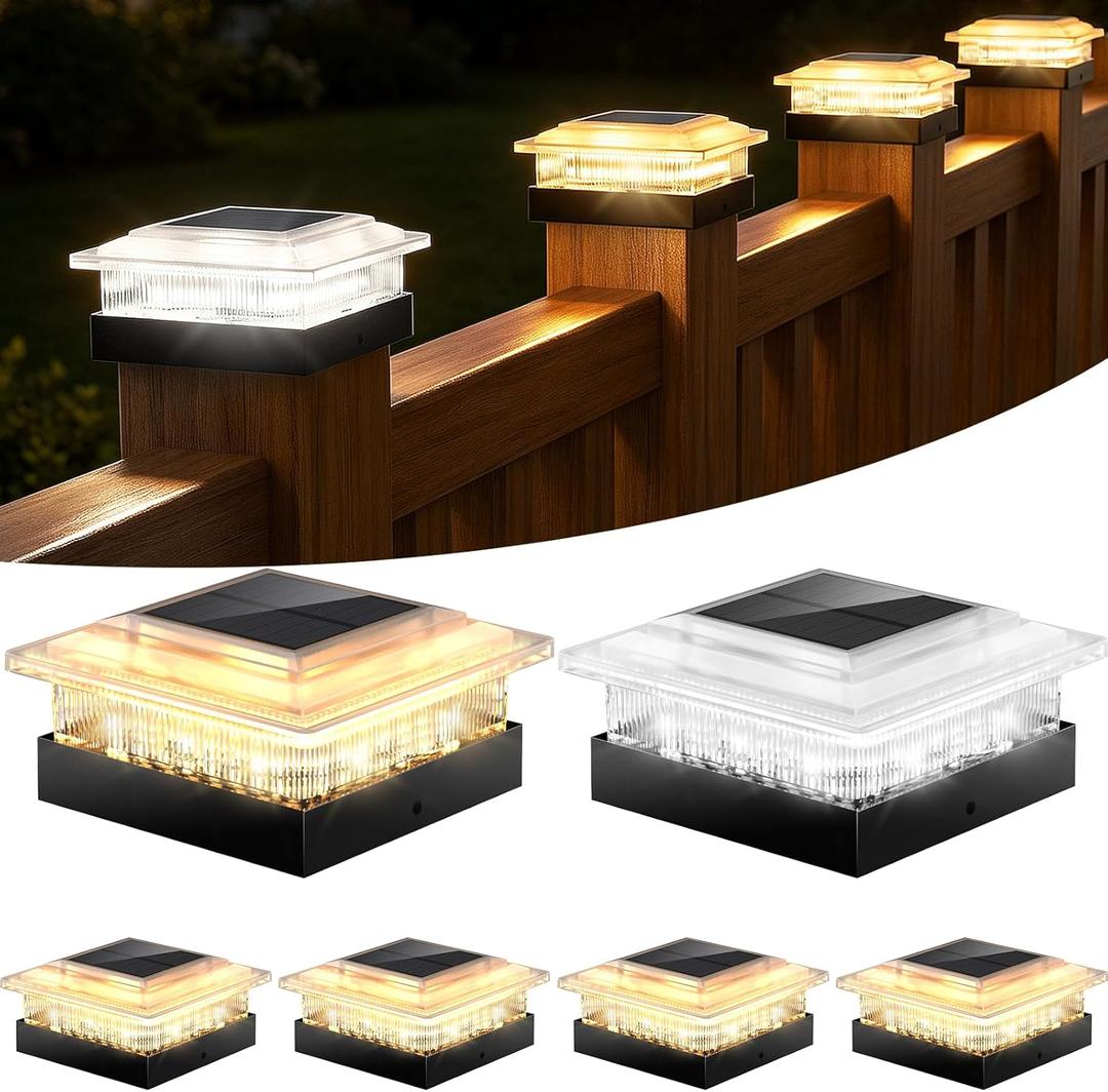 4x4 Solar Post Cap Lights 6 Pack, 4 Modes Outdoor Post Lights Solar Powered Dusk to Dawn Outdoor Post Light Solar Light for 4x4 3.5x3.5 Fence Post Mailbox Post