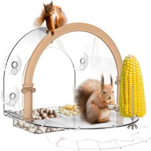 Window Squirrel Feeder, Large Squirrel Feeder for Outside,Funny Squirrel House with 5 Suction CupsPlastic Squirrel Feeder which Easy to Install,No Assembly Required