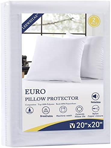 LEEWEITAS Euro Pillow Protector(Set of 2-20 x 20),Zipperd Pillow Encasement-Pillow Covers, European Square Pillow Cases (White, 20" x 20")