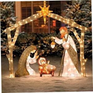 Nativity Set Outdoor, 11.8 inch Metal Outdoor Nativity Scene with Light, Reusable Scene Set with Stake for Xmas Party Garden Yard Lawn Patio Decor, Decoracin del hogar