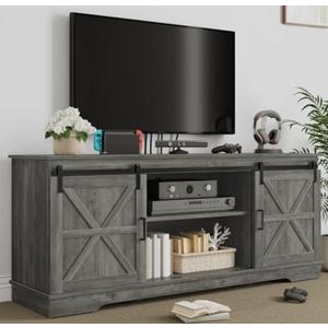 YITAHOME Farmhouse TV Stand for 65/60/55 Inch, Modern Entertainment Center with Sliding Barn Door, Wood TV Media Console Storage TV Cabinet for Living Room for 300lbs, Rustic Grey